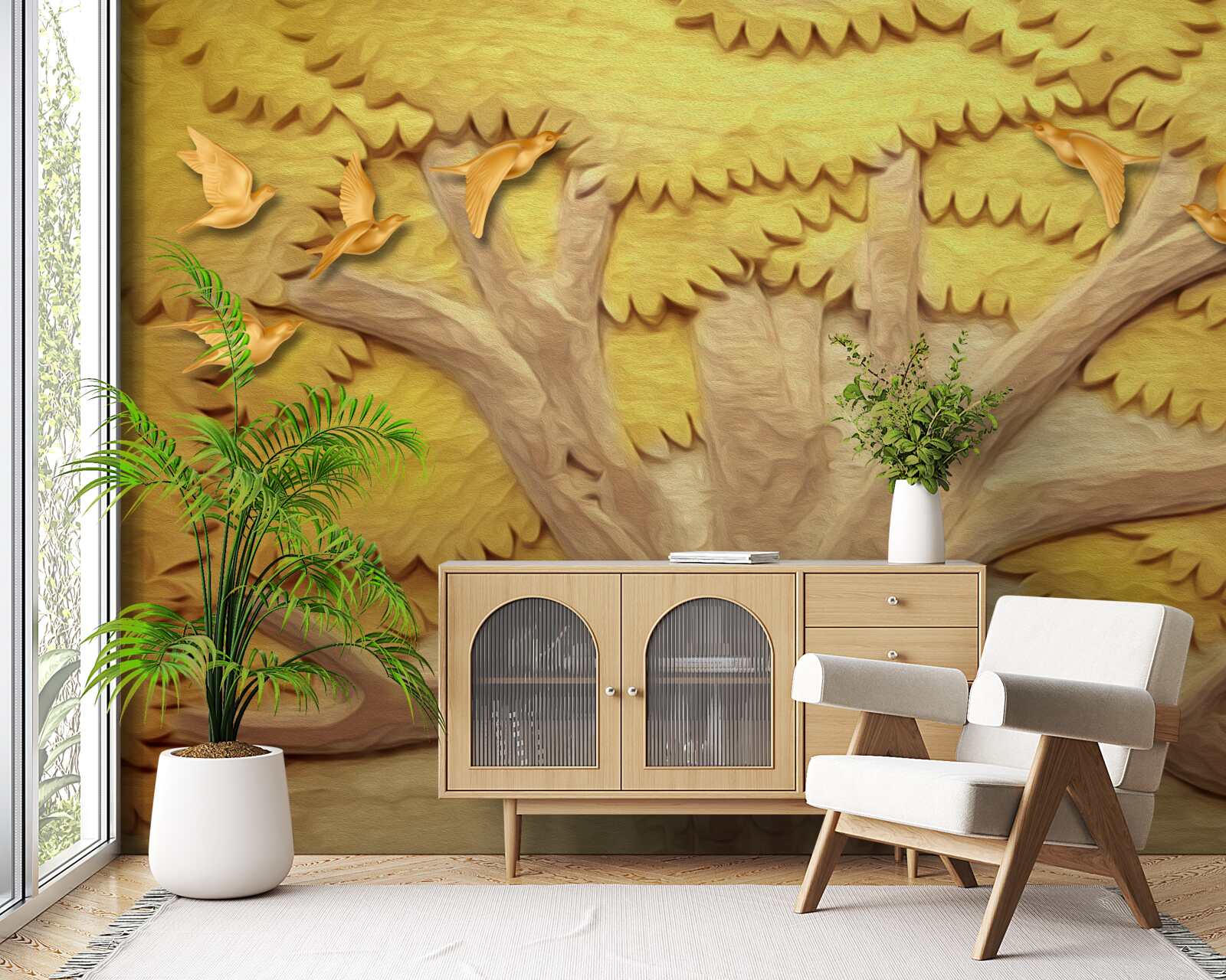 Fotobehang weelderige boombladeren