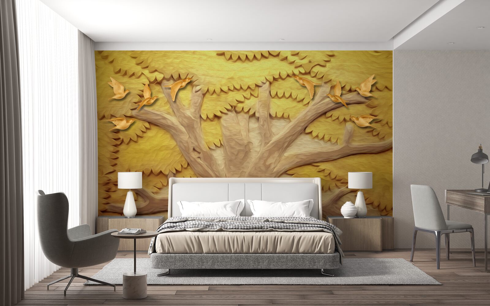 Fotobehang weelderige boombladeren