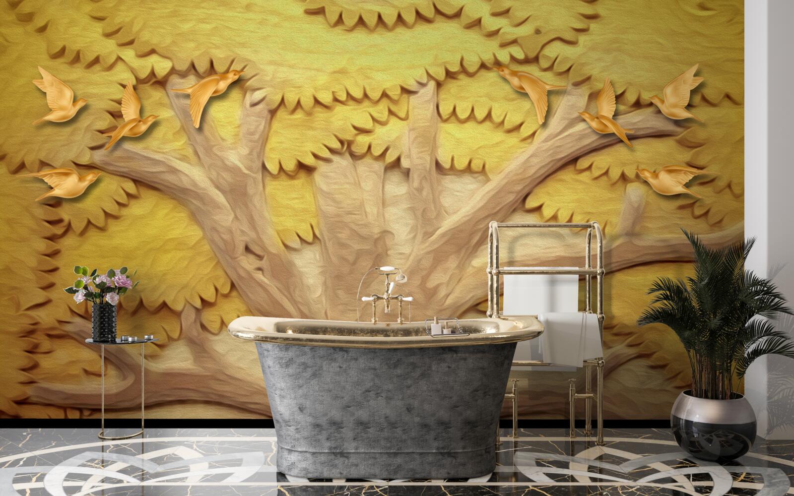 Fotobehang weelderige boombladeren