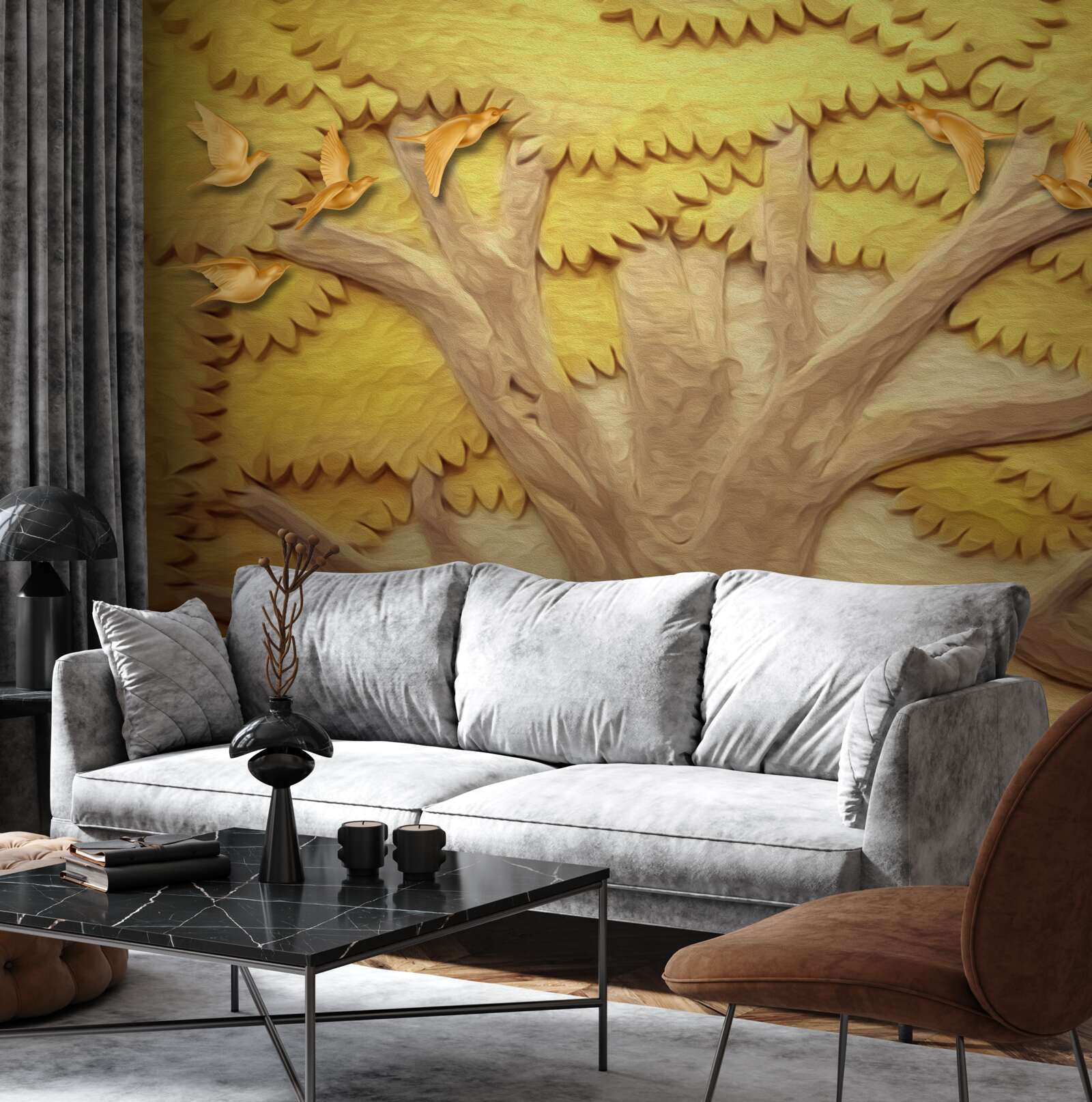 Fotobehang weelderige boombladeren