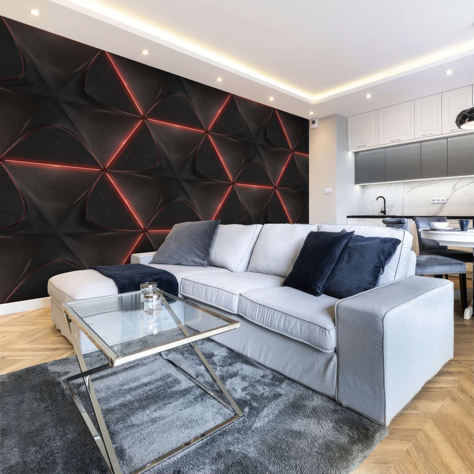 Fotobehang vijfhoeken met rode zijden van gelijke lengte