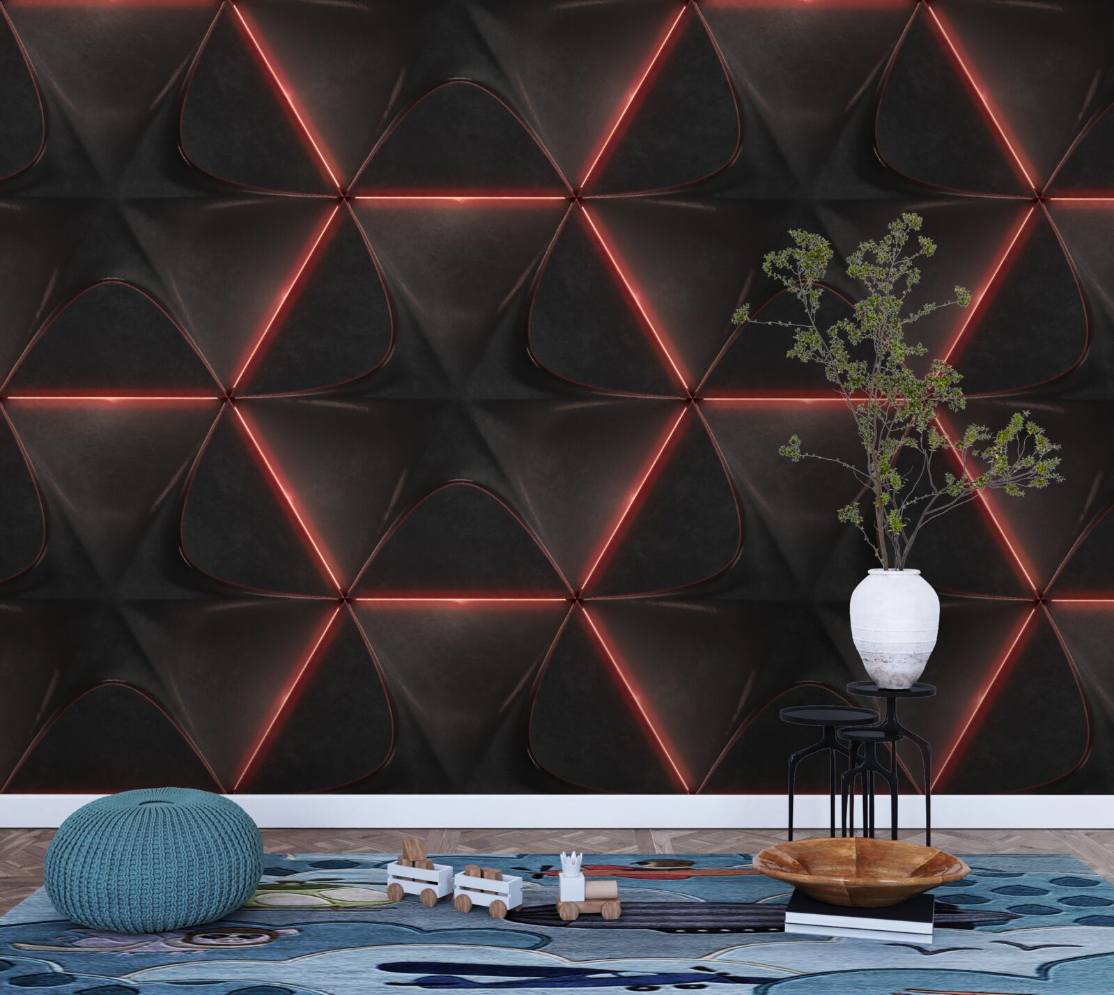 Fotobehang vijfhoeken met rode zijden van gelijke lengte