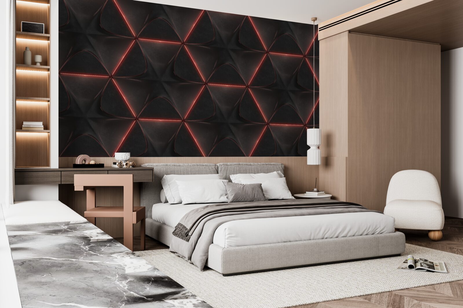 Fotobehang vijfhoeken met rode zijden van gelijke lengte