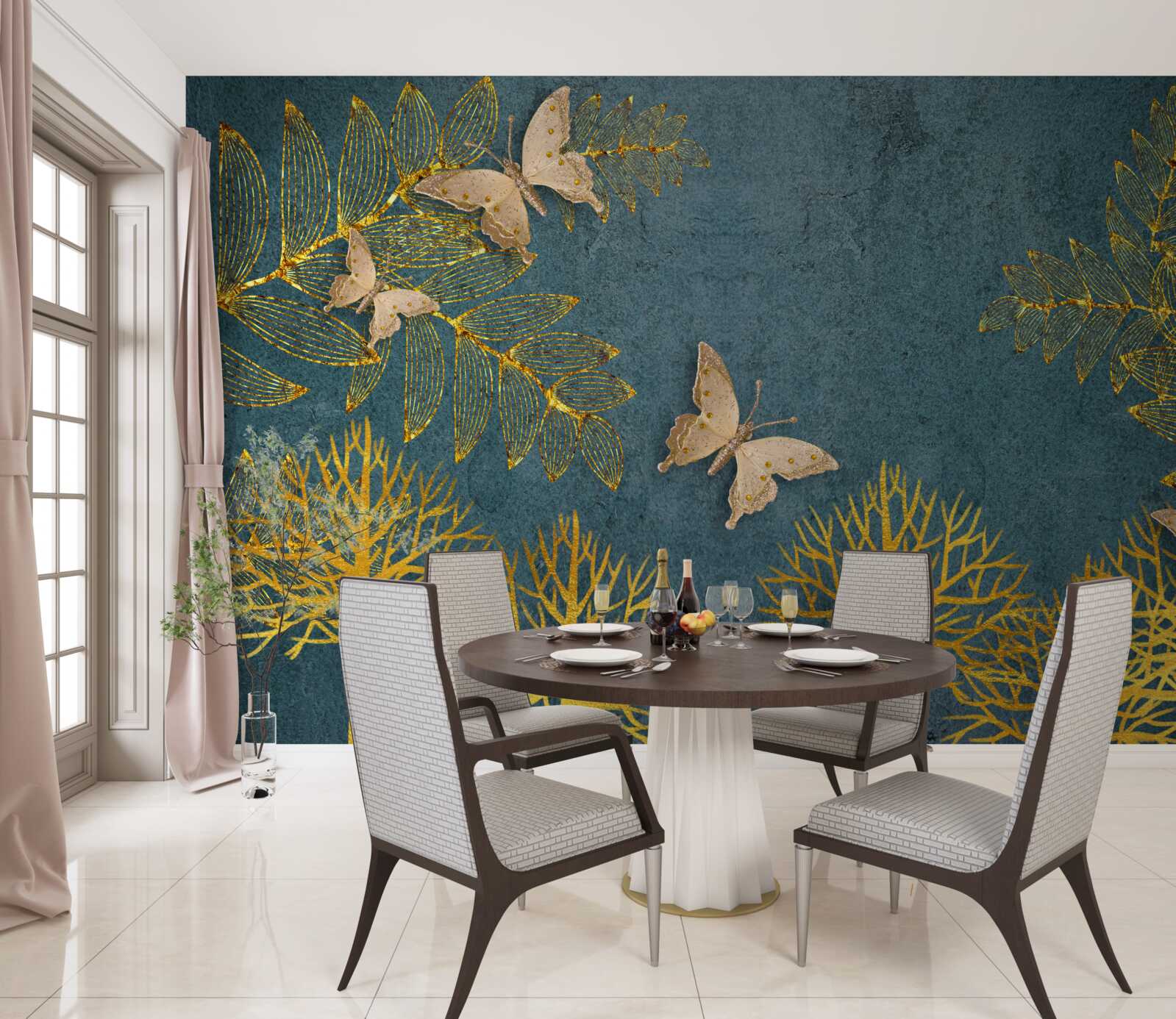 Fotobehang een bos vol goud en donker