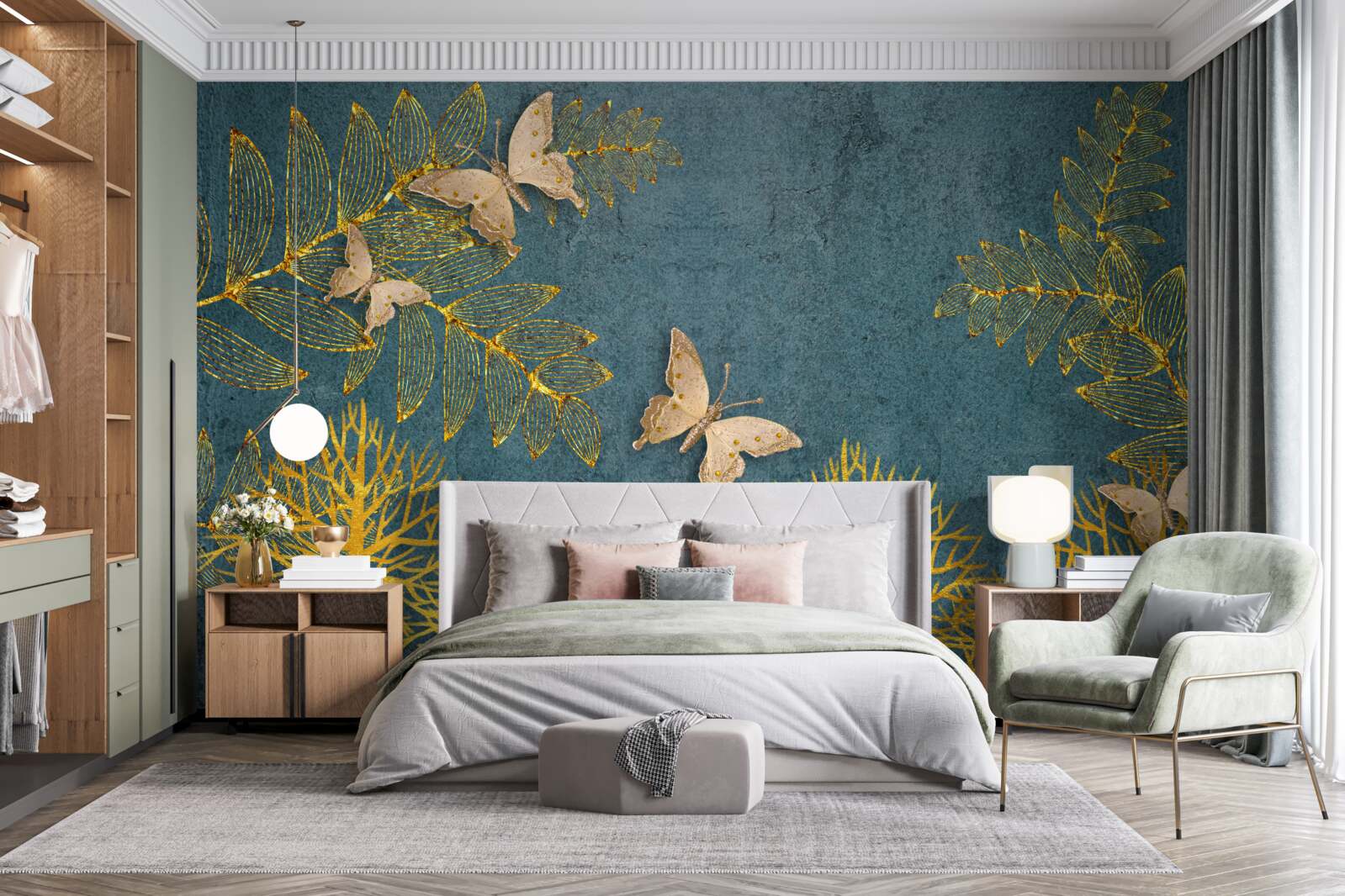 Fotobehang een bos vol goud en donker