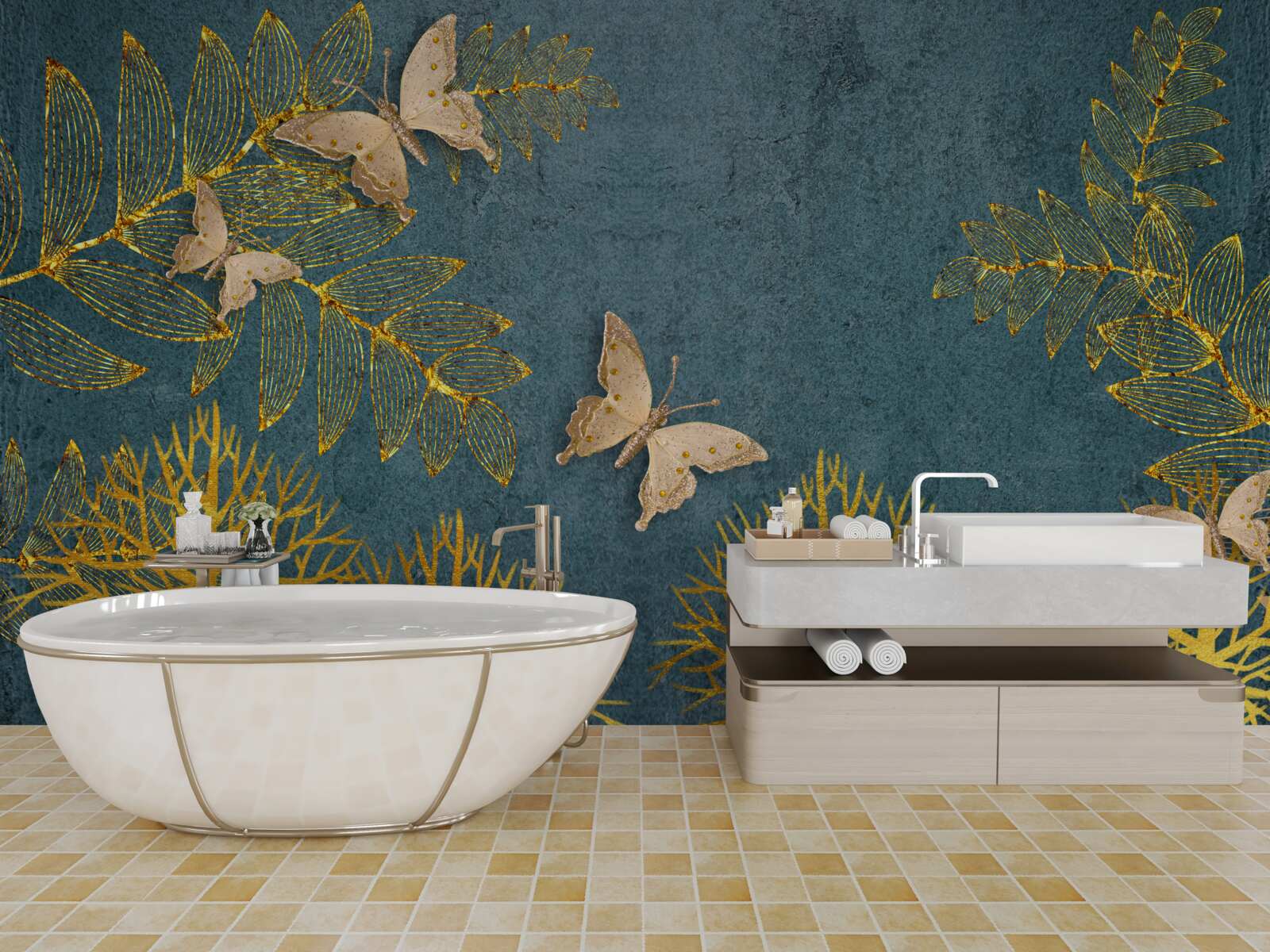 Fotobehang een bos vol goud en donker