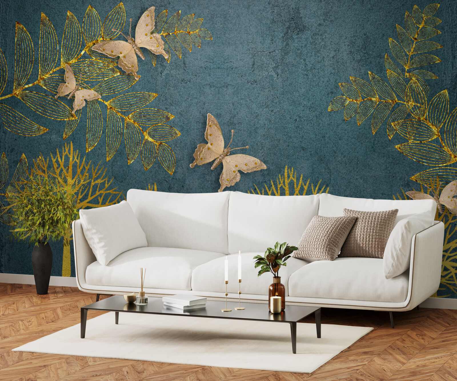 Fotobehang een bos vol goud en donker