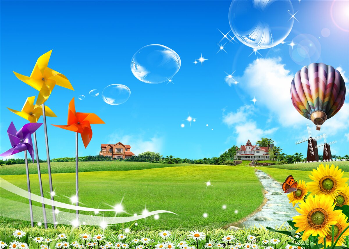 Fotobehang op een zomerse dag is het pad groen