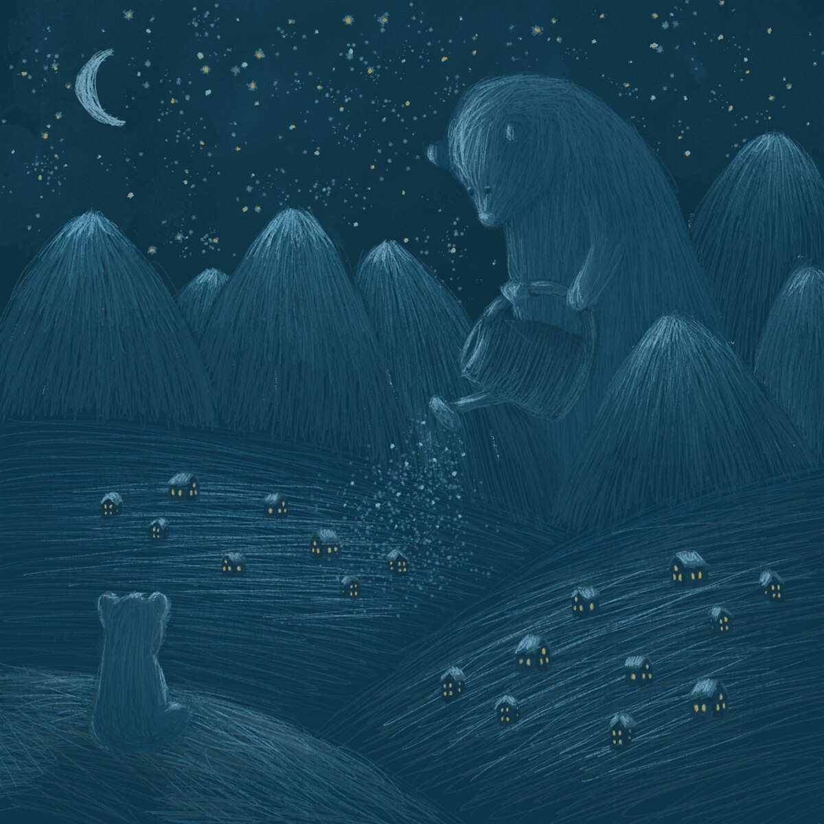 Fotobehang in het holst van de nacht in het dorp