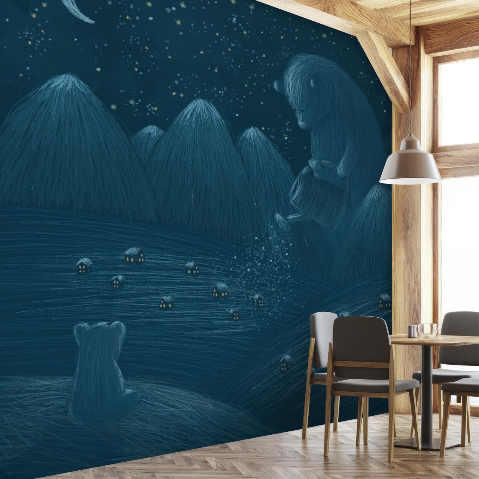 Fotobehang in het holst van de nacht in het dorp