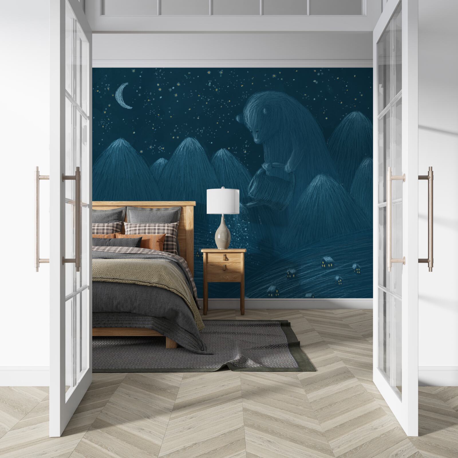 Fotobehang in het holst van de nacht in het dorp