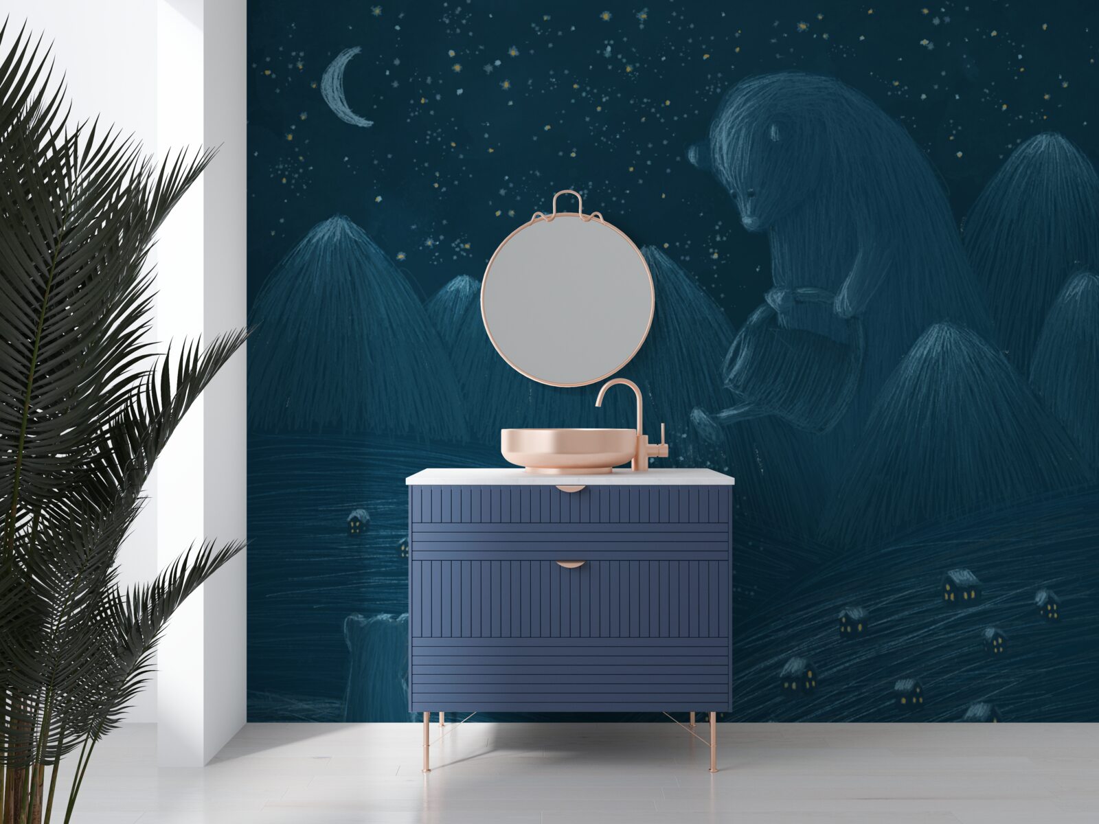 Fotobehang in het holst van de nacht in het dorp