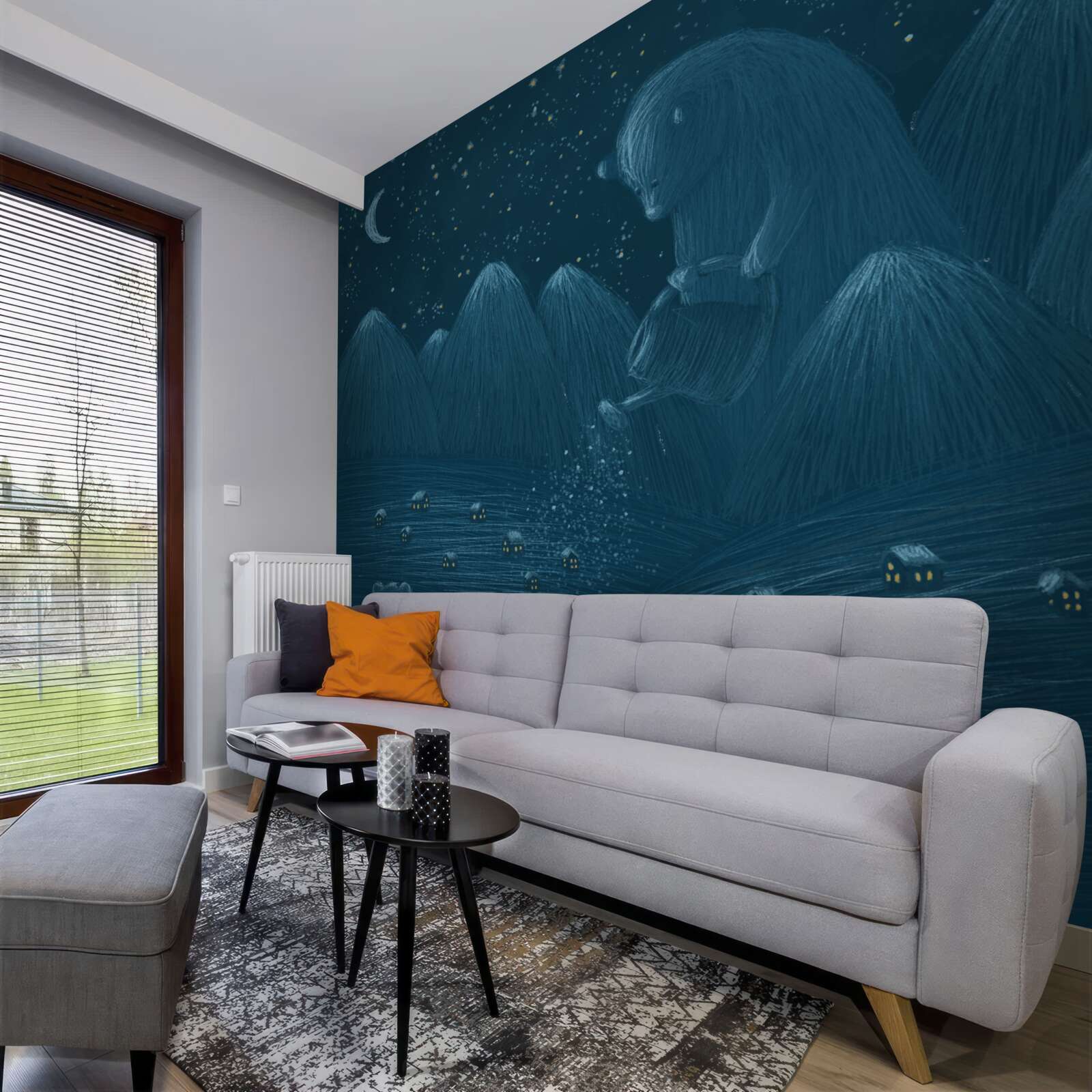 Fotobehang in het holst van de nacht in het dorp