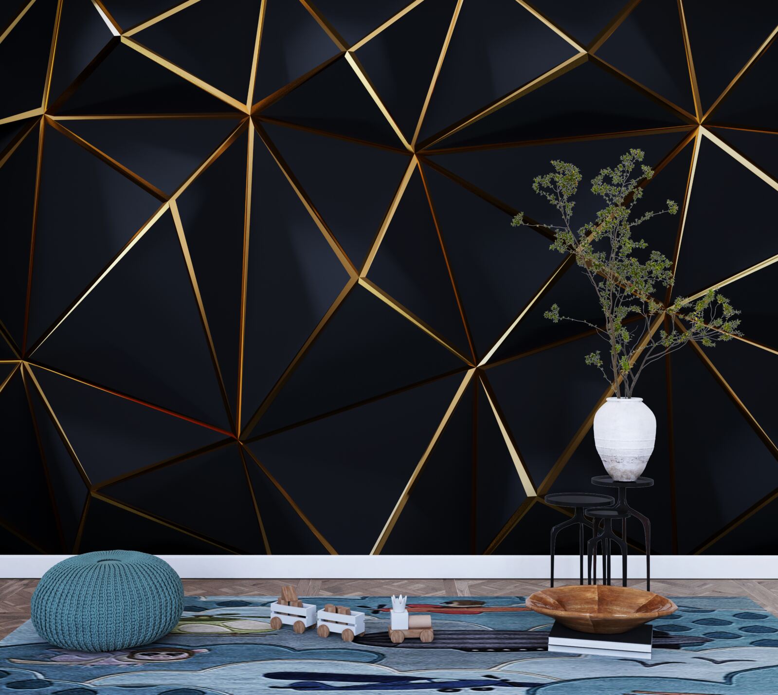 Fotobehang gouden driehoeken met zwarte accenten