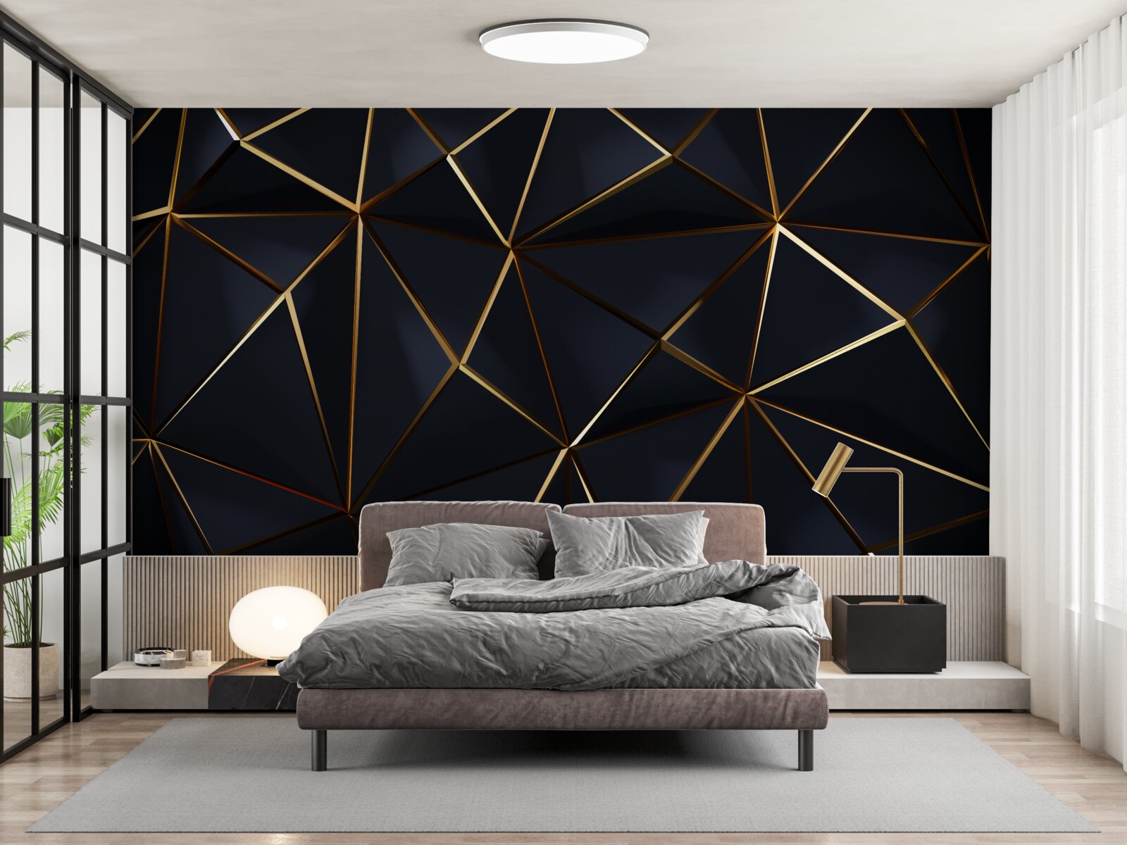 Fotobehang gouden driehoeken met zwarte accenten