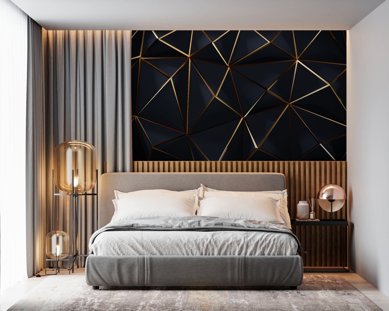 Fotobehang gouden driehoeken met zwarte accenten