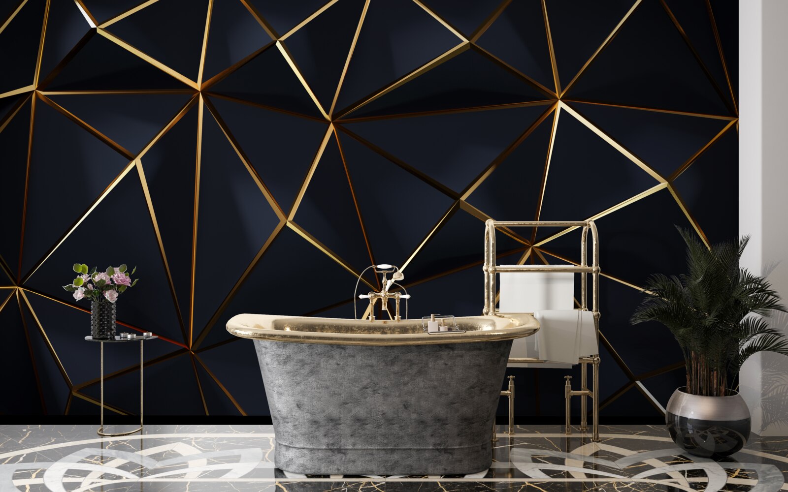 Fotobehang gouden driehoeken met zwarte accenten