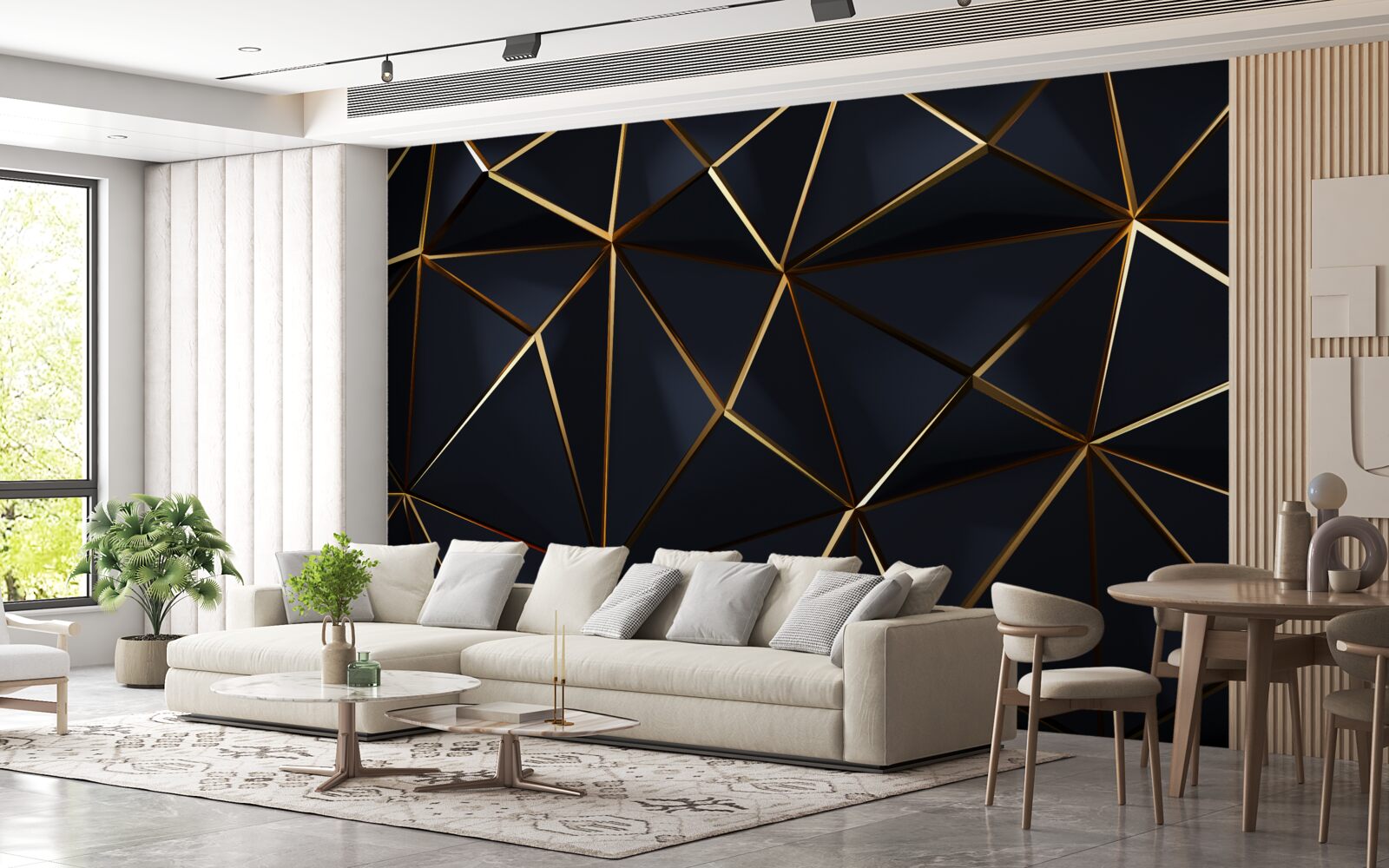 Fotobehang gouden driehoeken met zwarte accenten