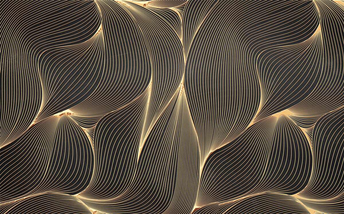 Fotobehang abstract met vloeiende gouden lijnen