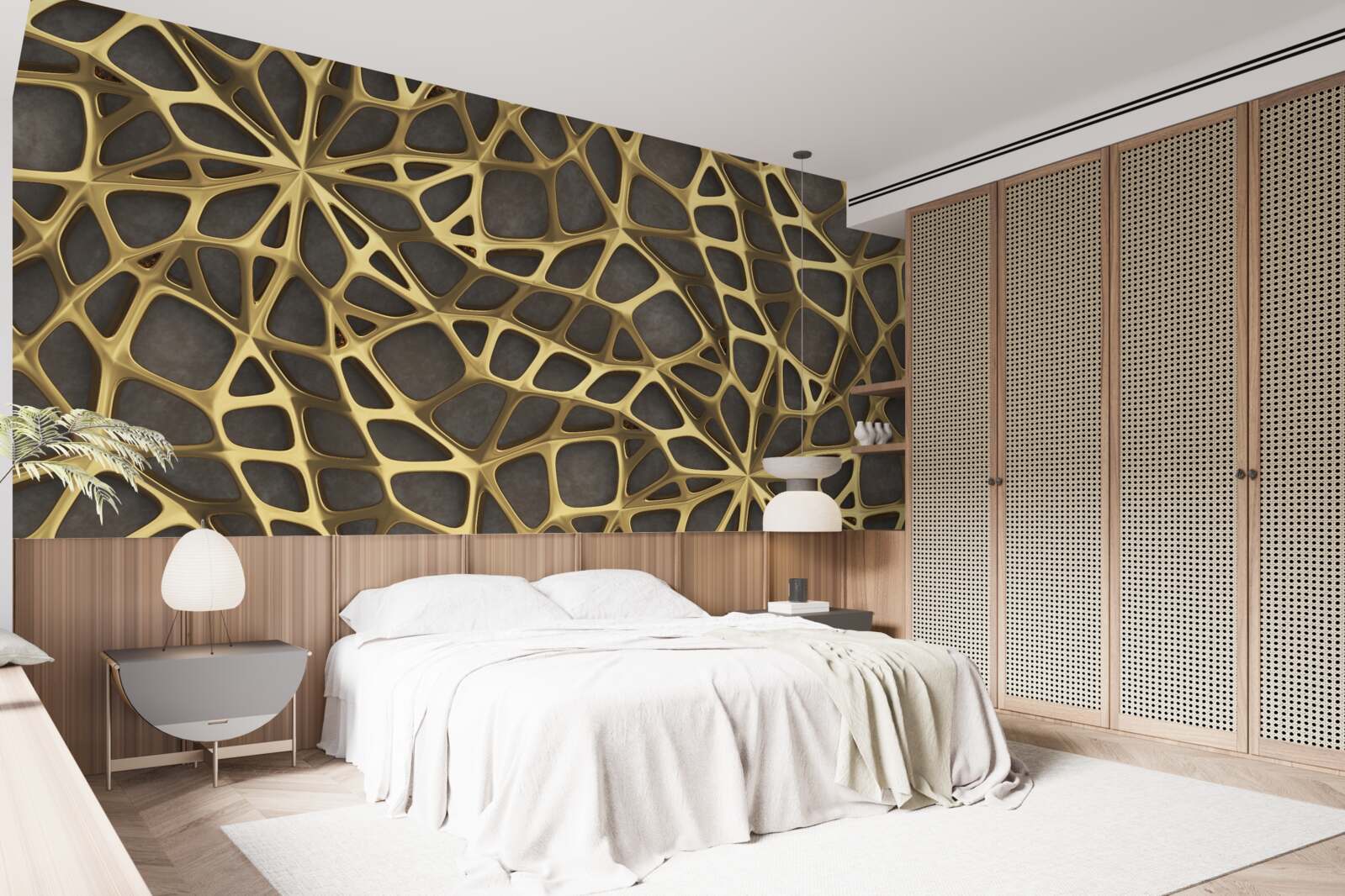 Fotobehang het netwerk is goudkleurig op een bruine achtergrond