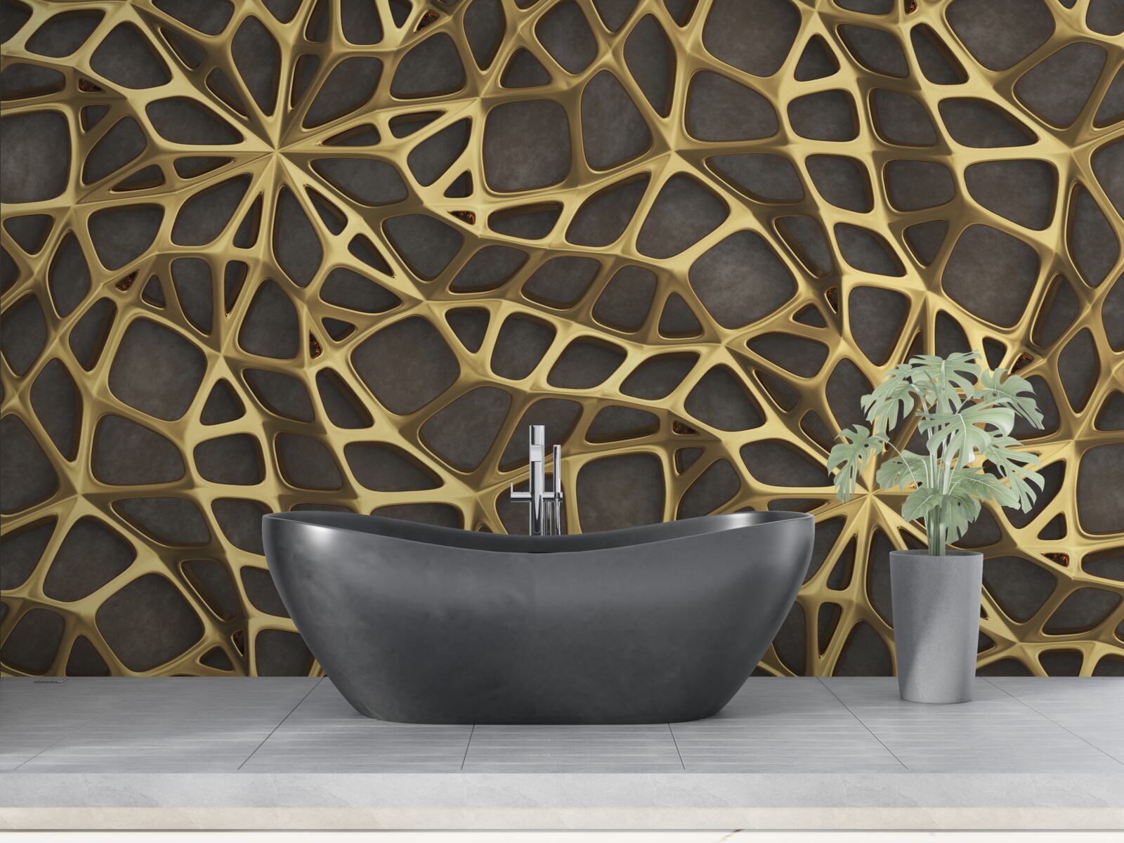 Fotobehang het netwerk is goudkleurig op een bruine achtergrond