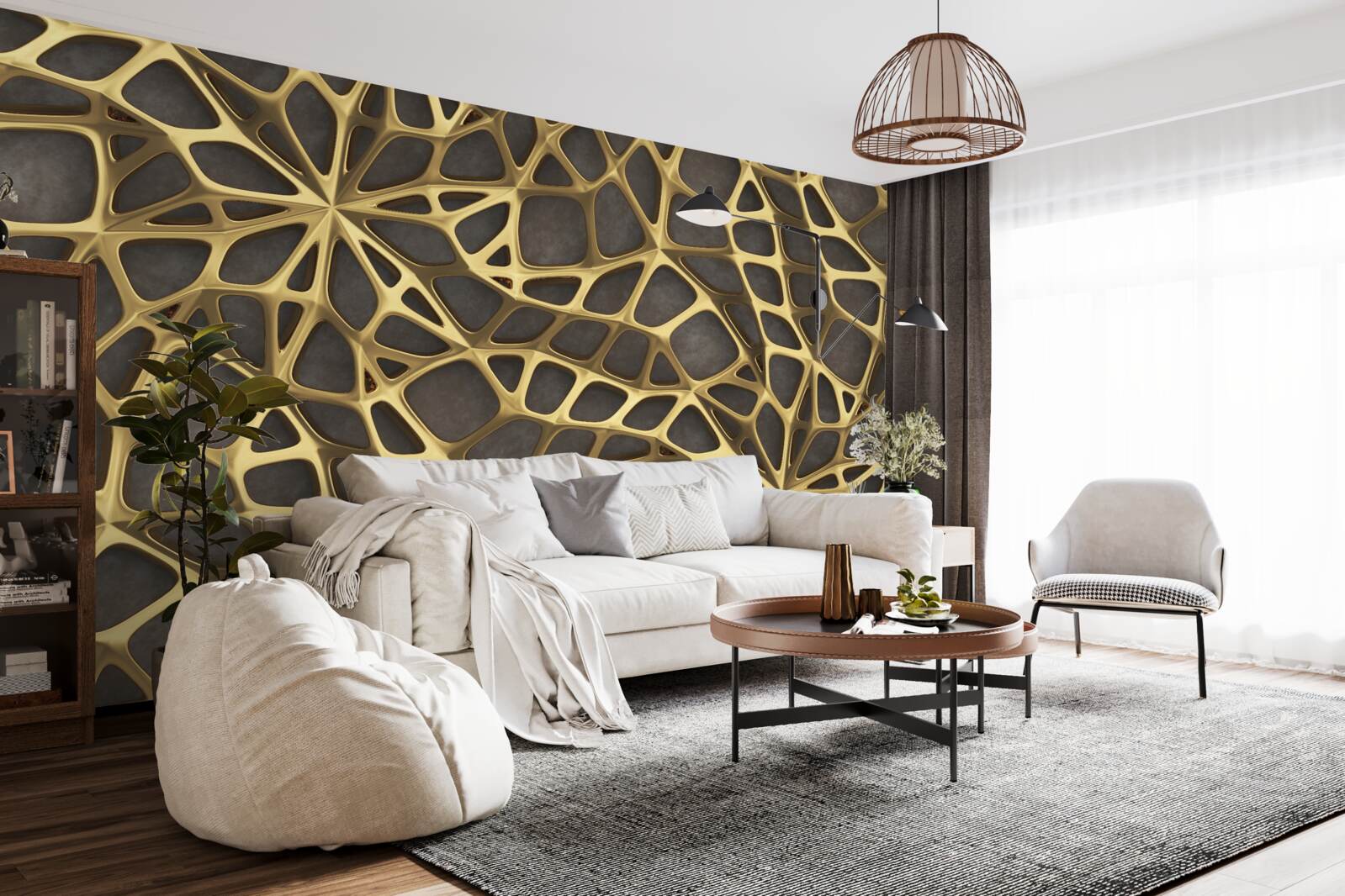 Fotobehang het netwerk is goudkleurig op een bruine achtergrond