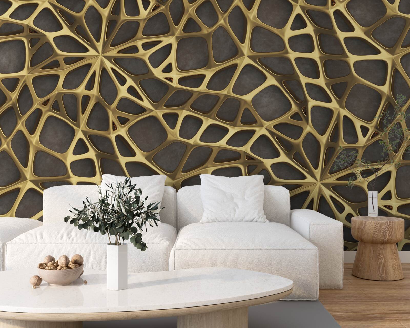 Fotobehang het netwerk is goudkleurig op een bruine achtergrond