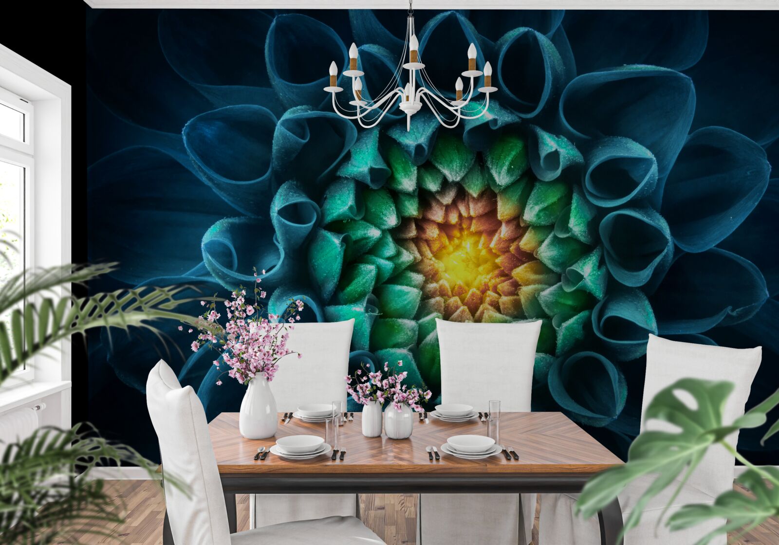 Fotobehang abstracte stijl blauwe pioenroos knop