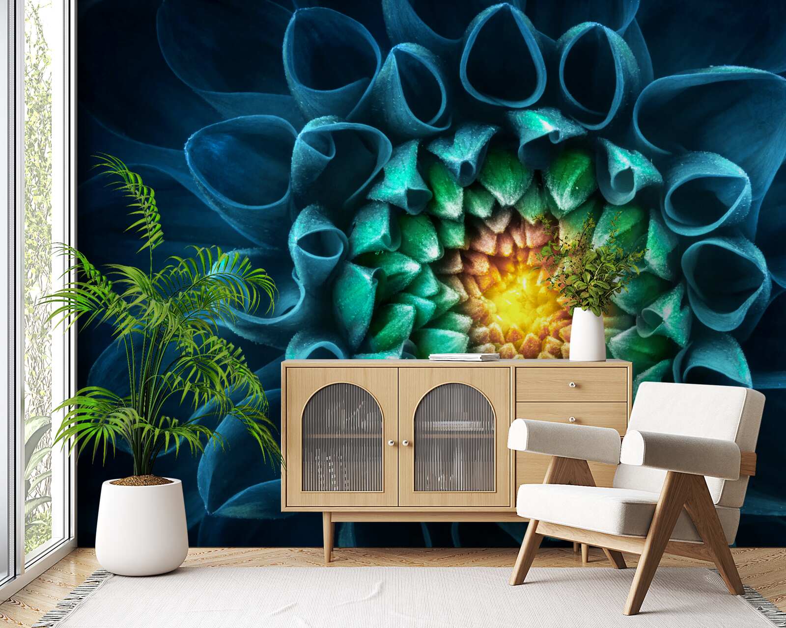 Fotobehang abstracte stijl blauwe pioenroos knop