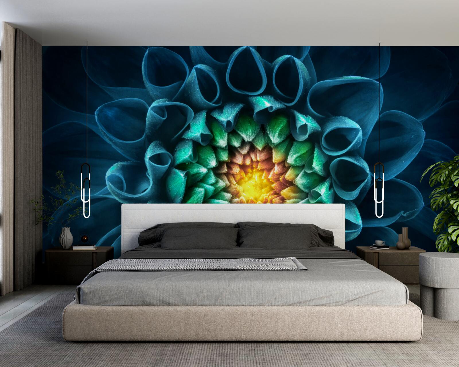 Fotobehang abstracte stijl blauwe pioenroos knop