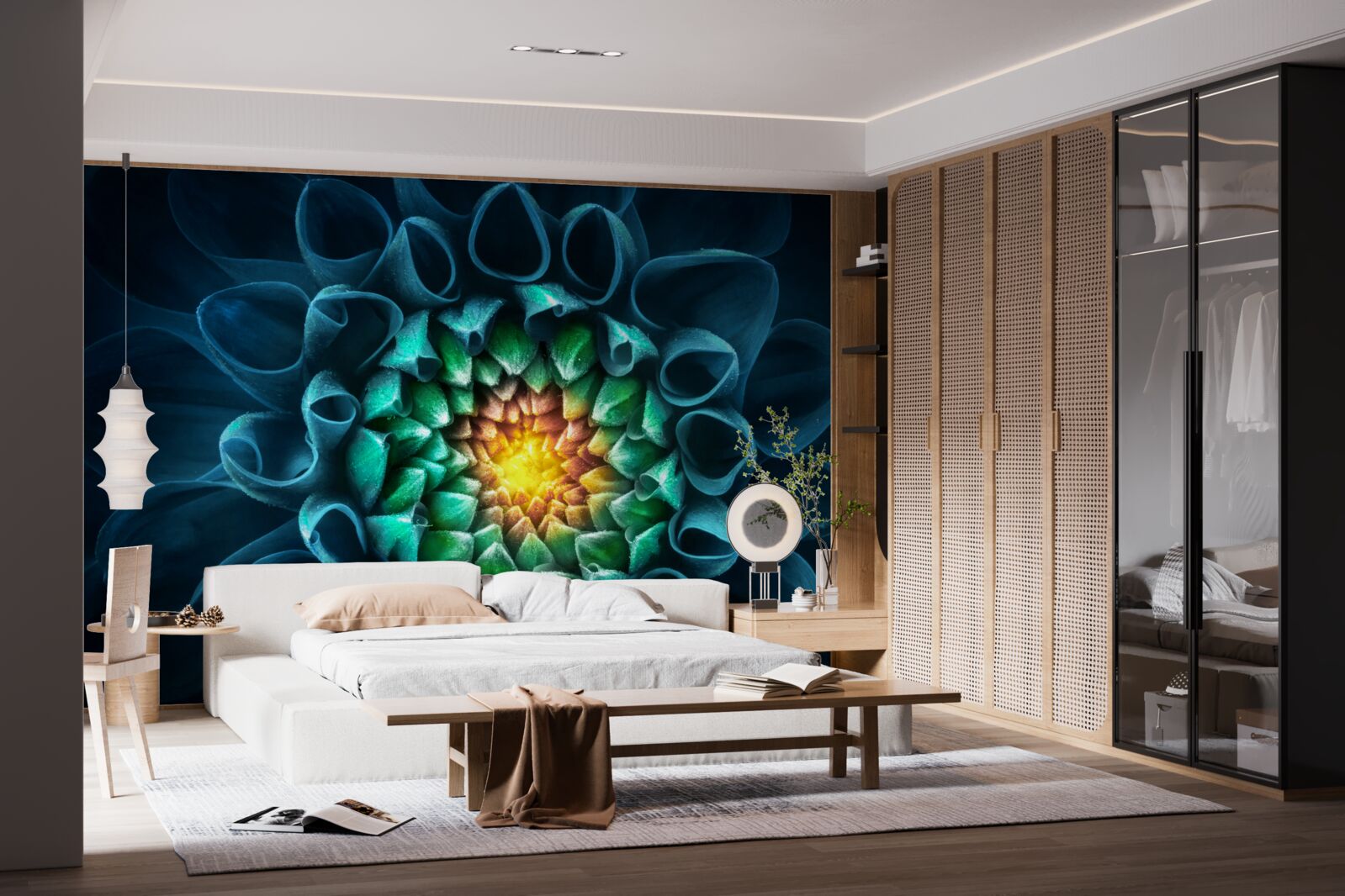 Fotobehang abstracte stijl blauwe pioenroos knop