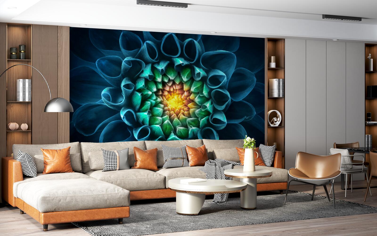 Fotobehang abstracte stijl blauwe pioenroos knop