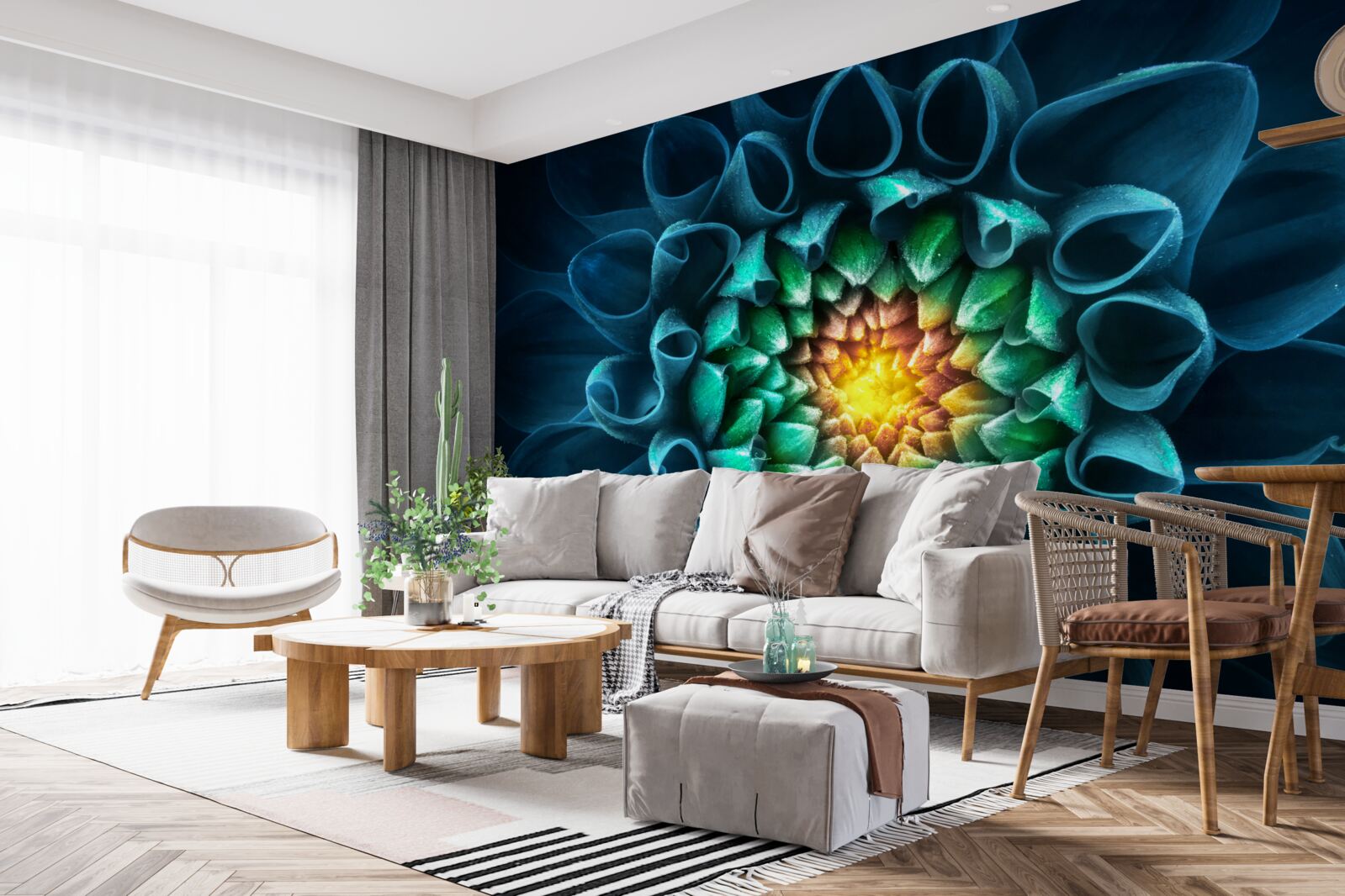 Fotobehang abstracte stijl blauwe pioenroos knop