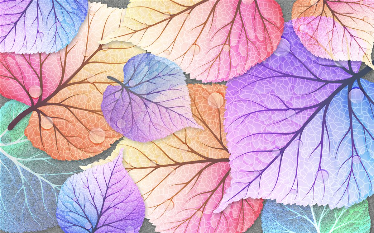 Fotobehang herfstbladeren geschilderd in felle kleuren