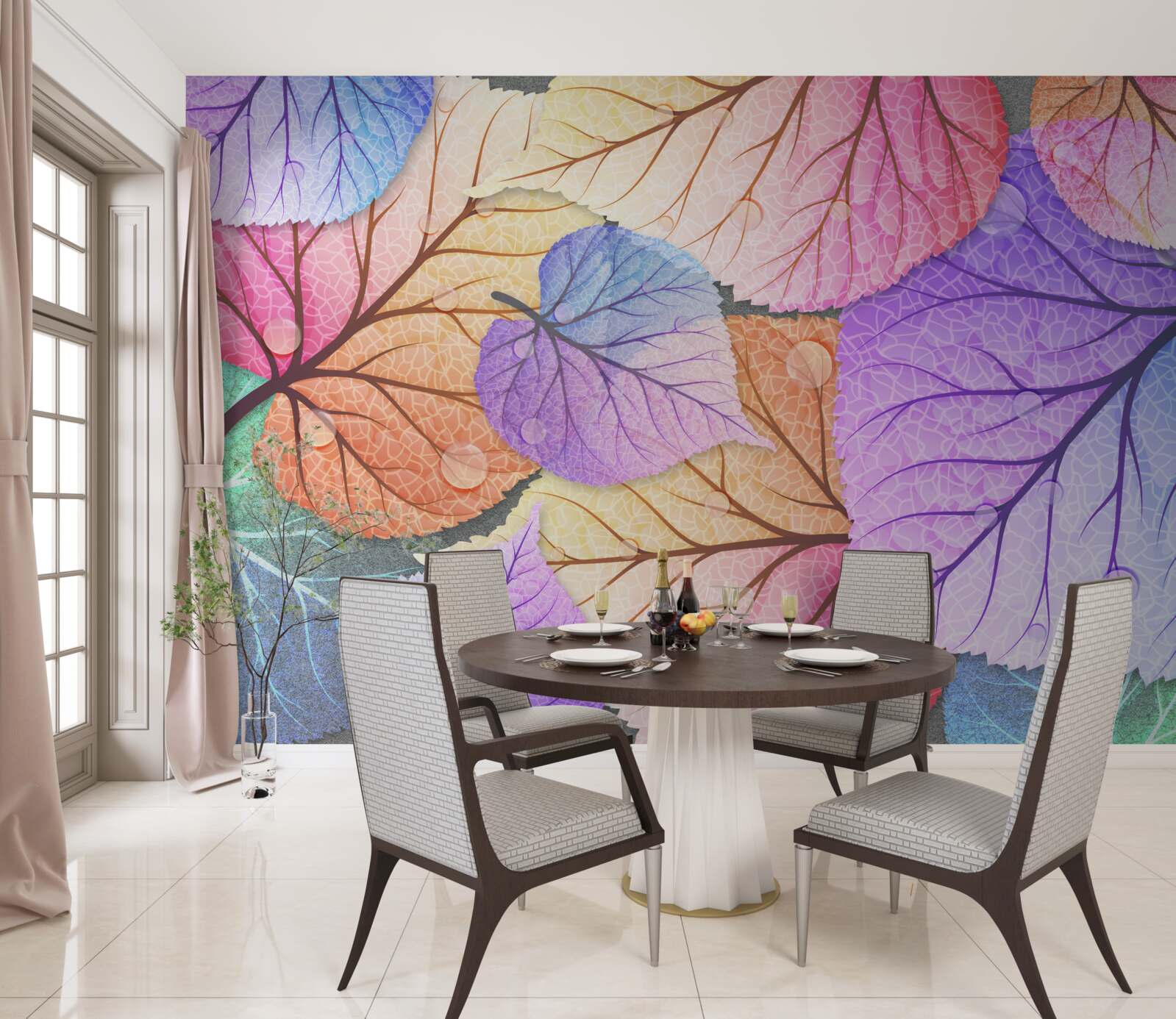 Fotobehang herfstbladeren geschilderd in felle kleuren