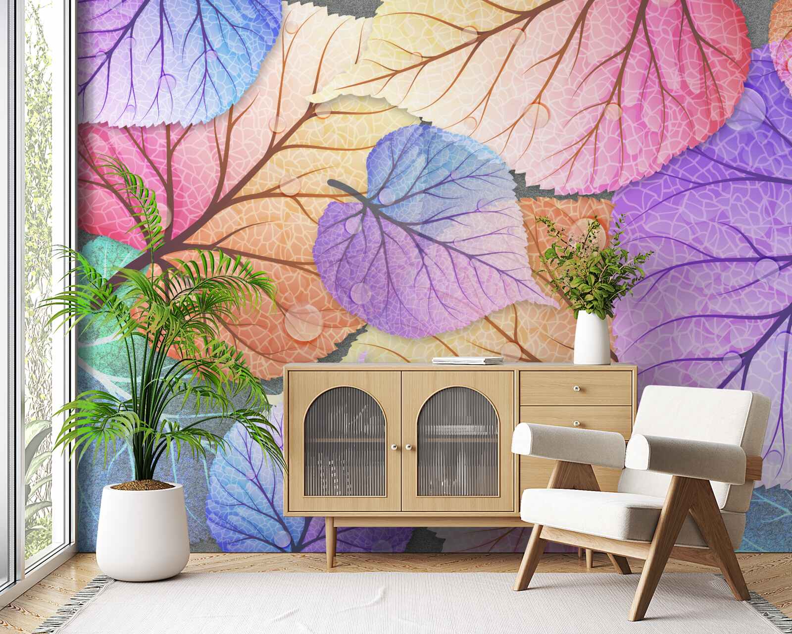 Fotobehang herfstbladeren geschilderd in felle kleuren