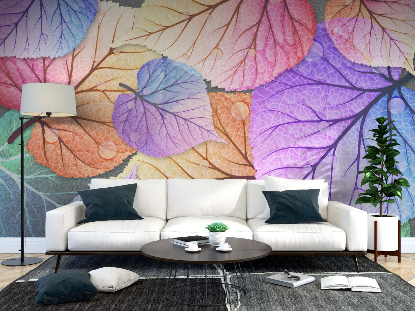 Fotobehang herfstbladeren geschilderd in felle kleuren