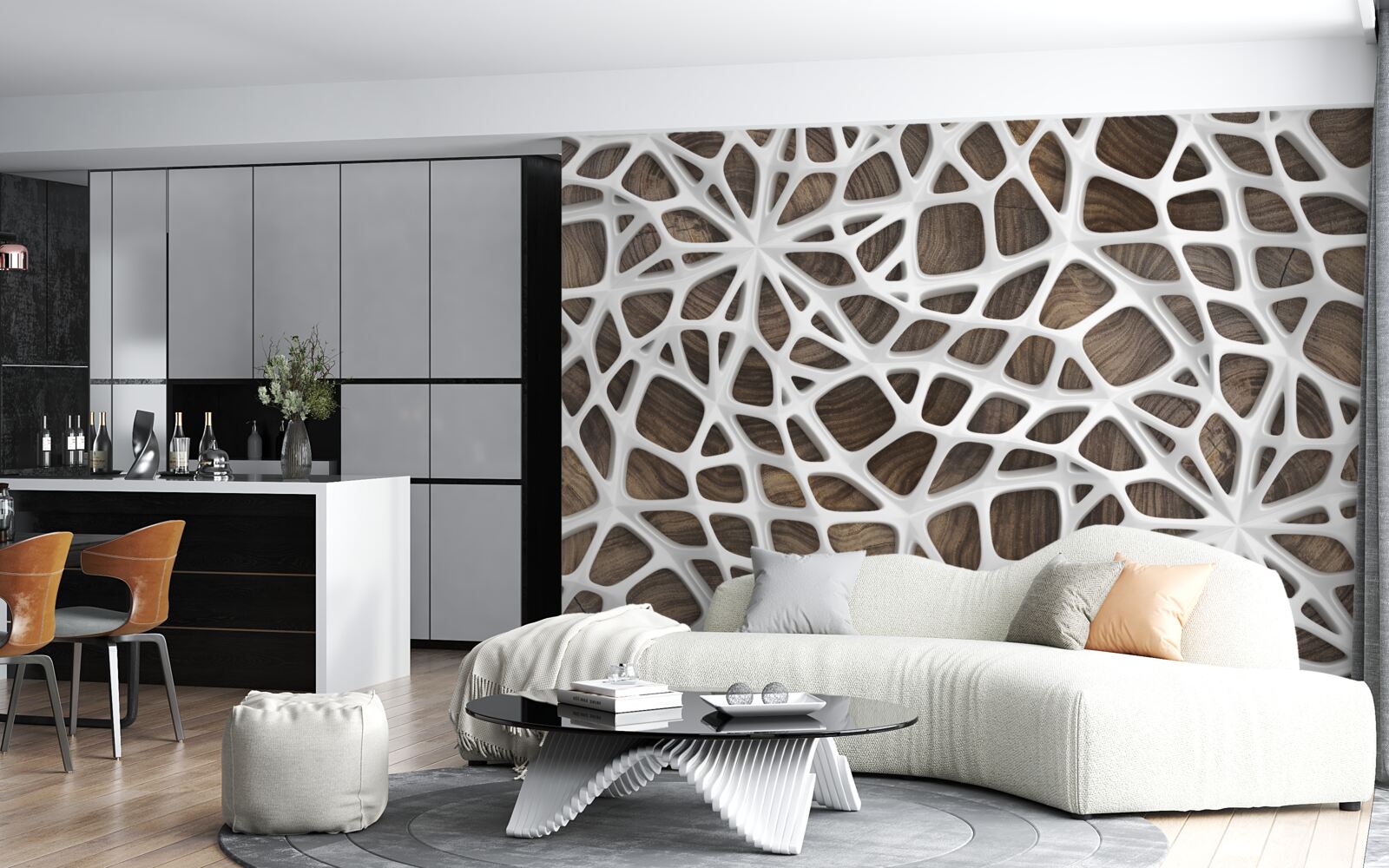 Fotobehang volumetrisch sneeuwwit netwerk