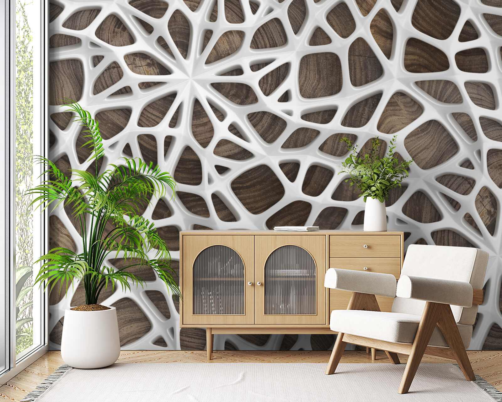 Fotobehang volumetrisch sneeuwwit netwerk