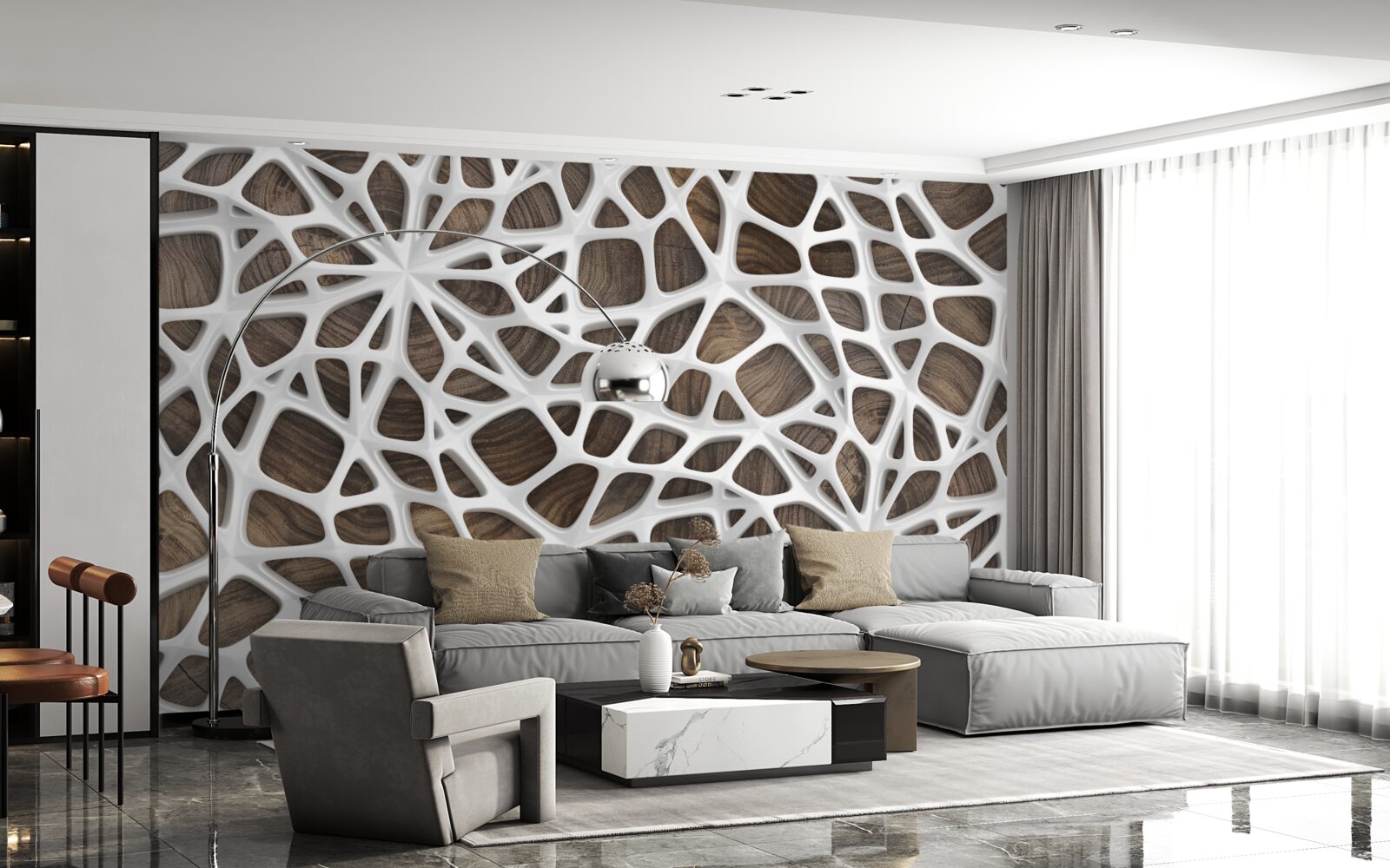 Fotobehang volumetrisch sneeuwwit netwerk