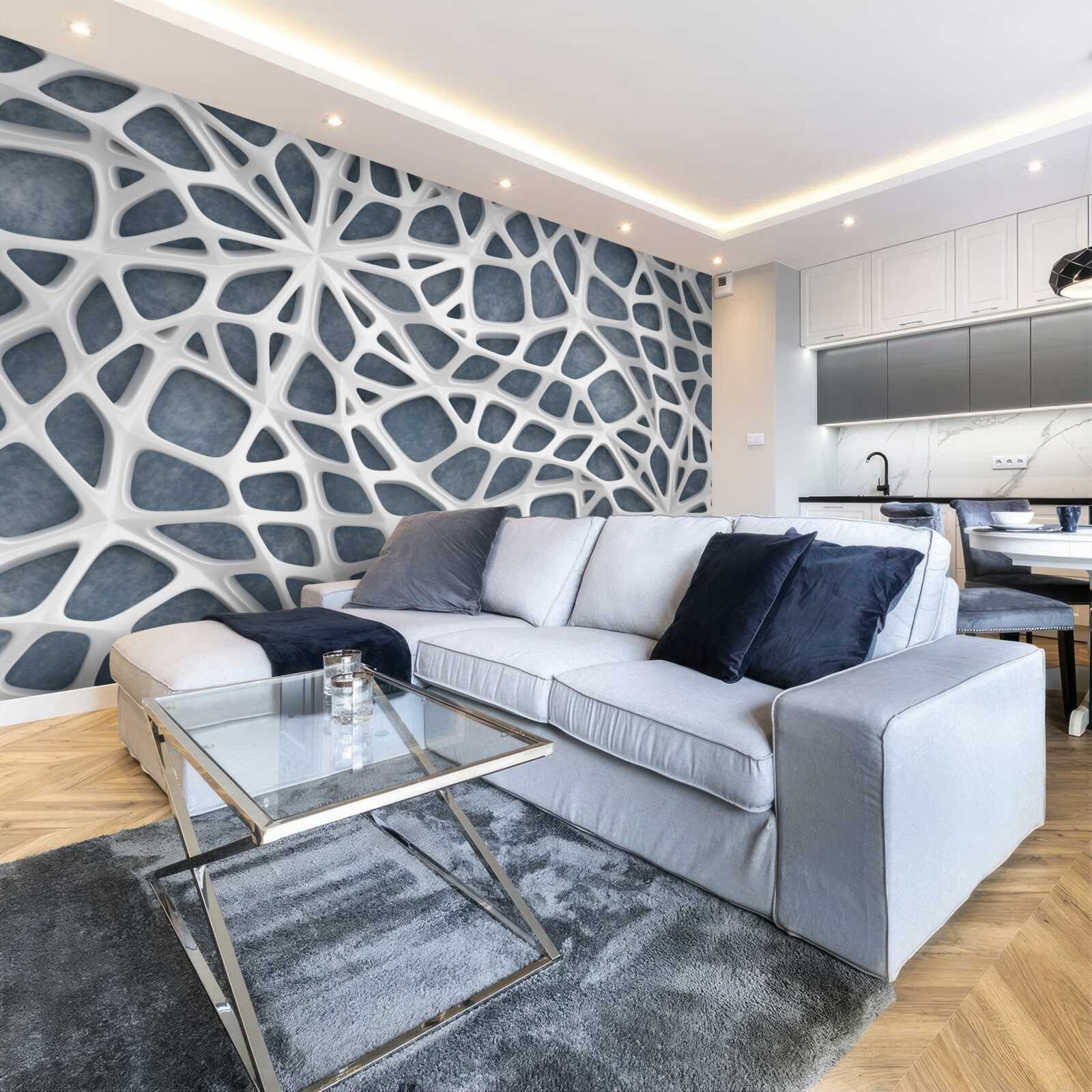 Fotobehang wit kant op blauwe achtergrond