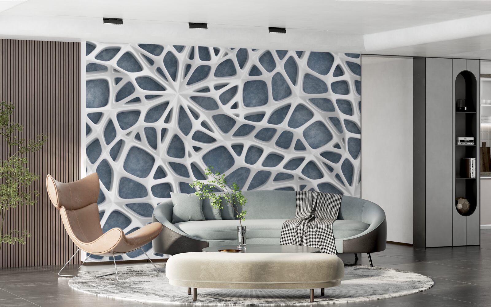 Fotobehang wit kant op blauwe achtergrond