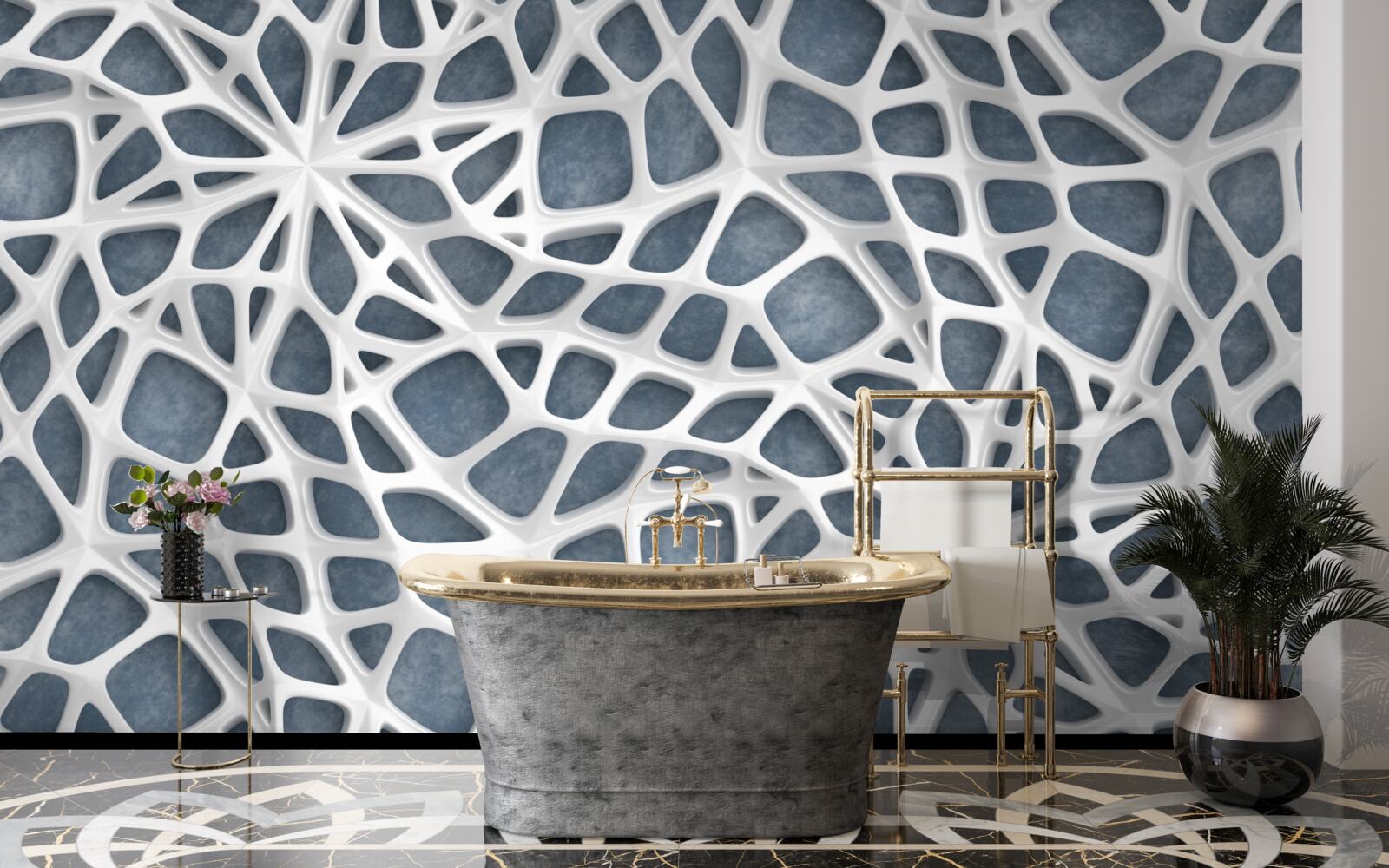 Fotobehang wit kant op blauwe achtergrond