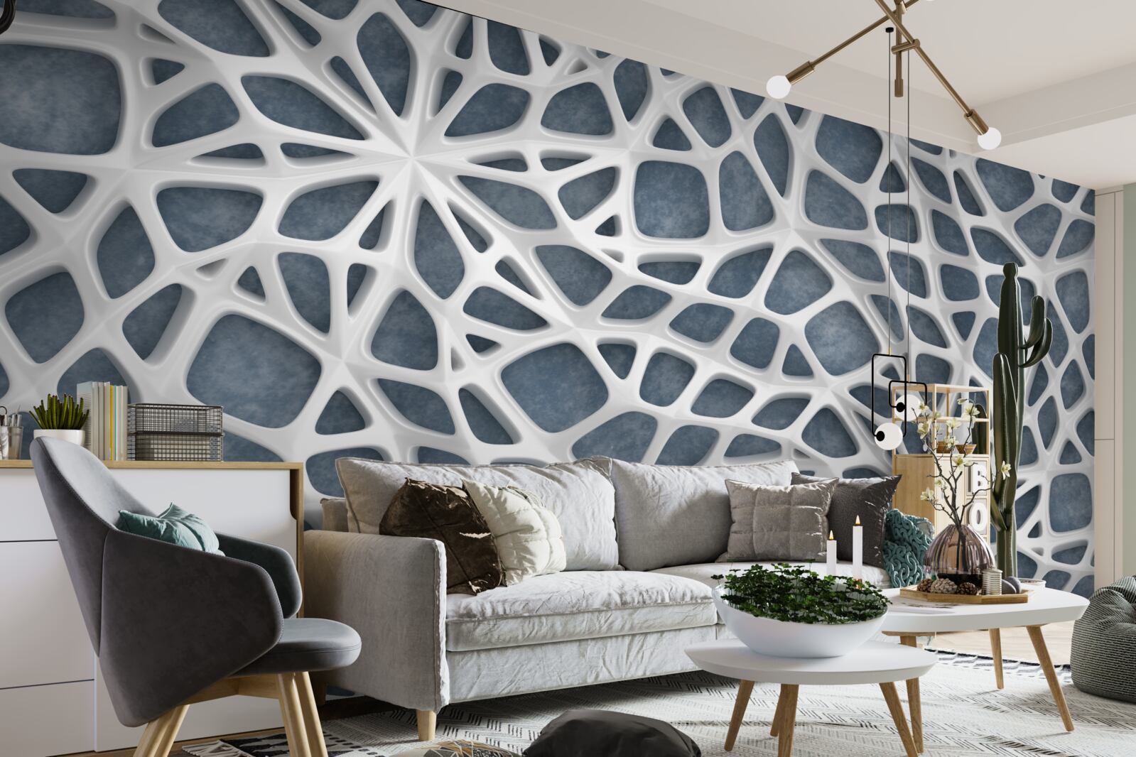 Fotobehang wit kant op blauwe achtergrond