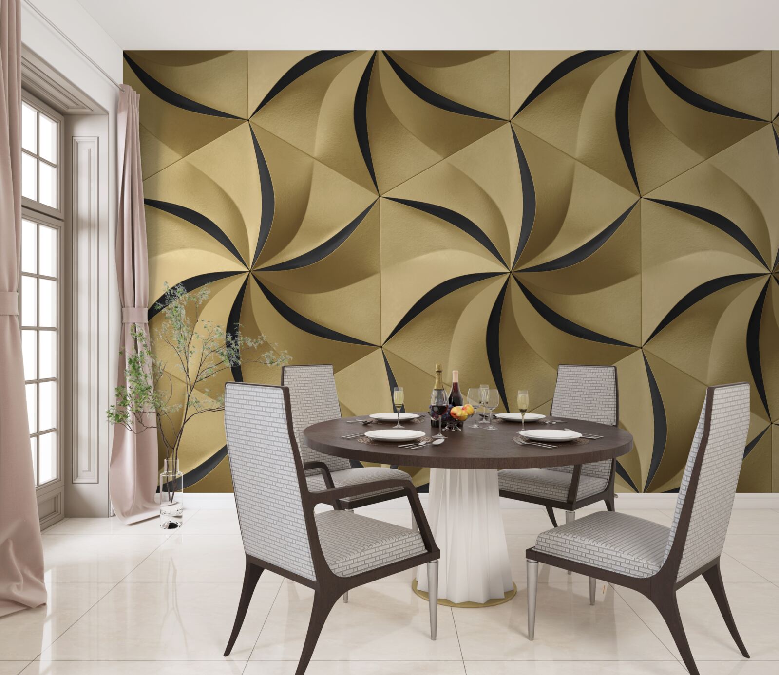 Fotobehang mosterdsterren in geometrische stijl