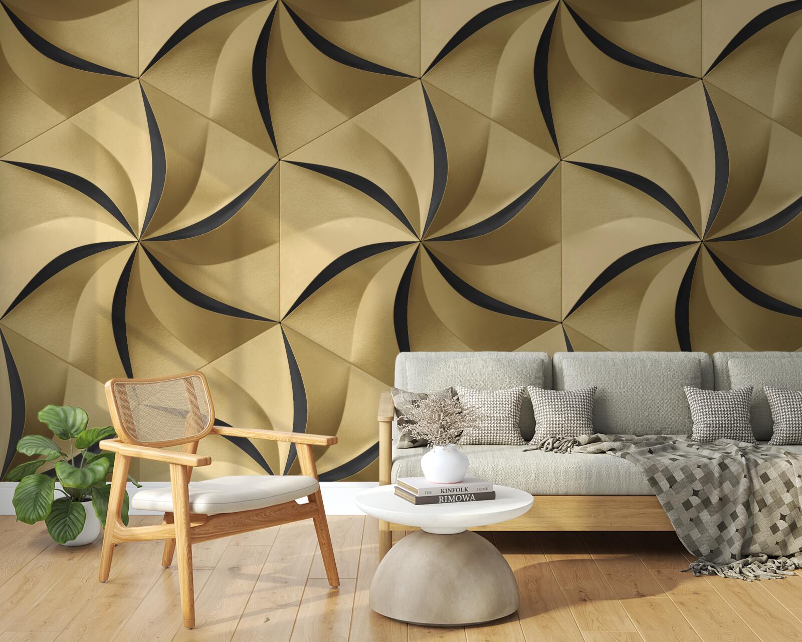 Fotobehang mosterdsterren in geometrische stijl