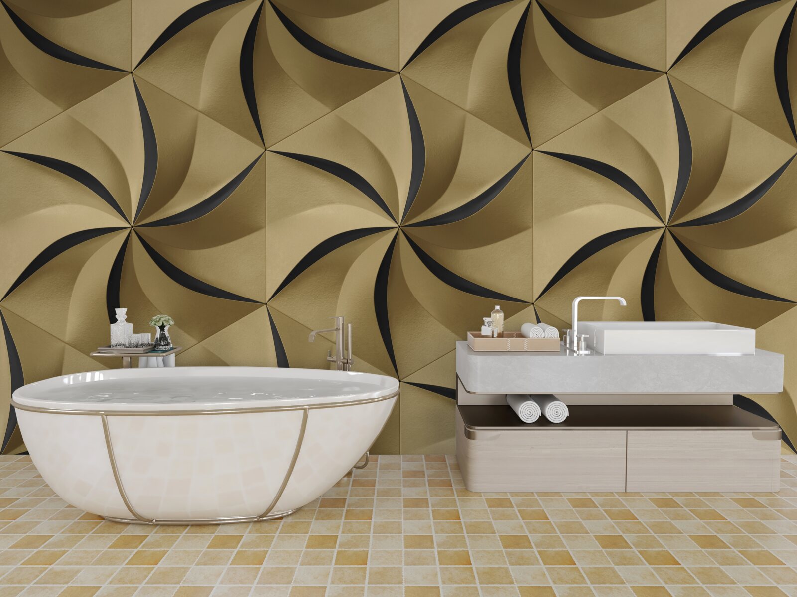 Fotobehang mosterdsterren in geometrische stijl