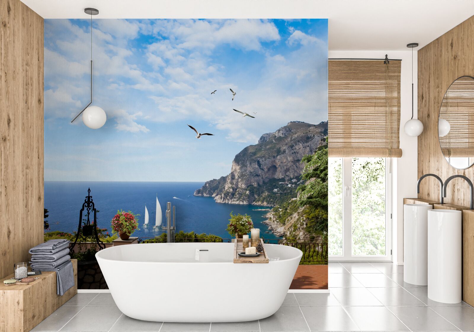 Fotobehang oceaan en bergen in het landschap