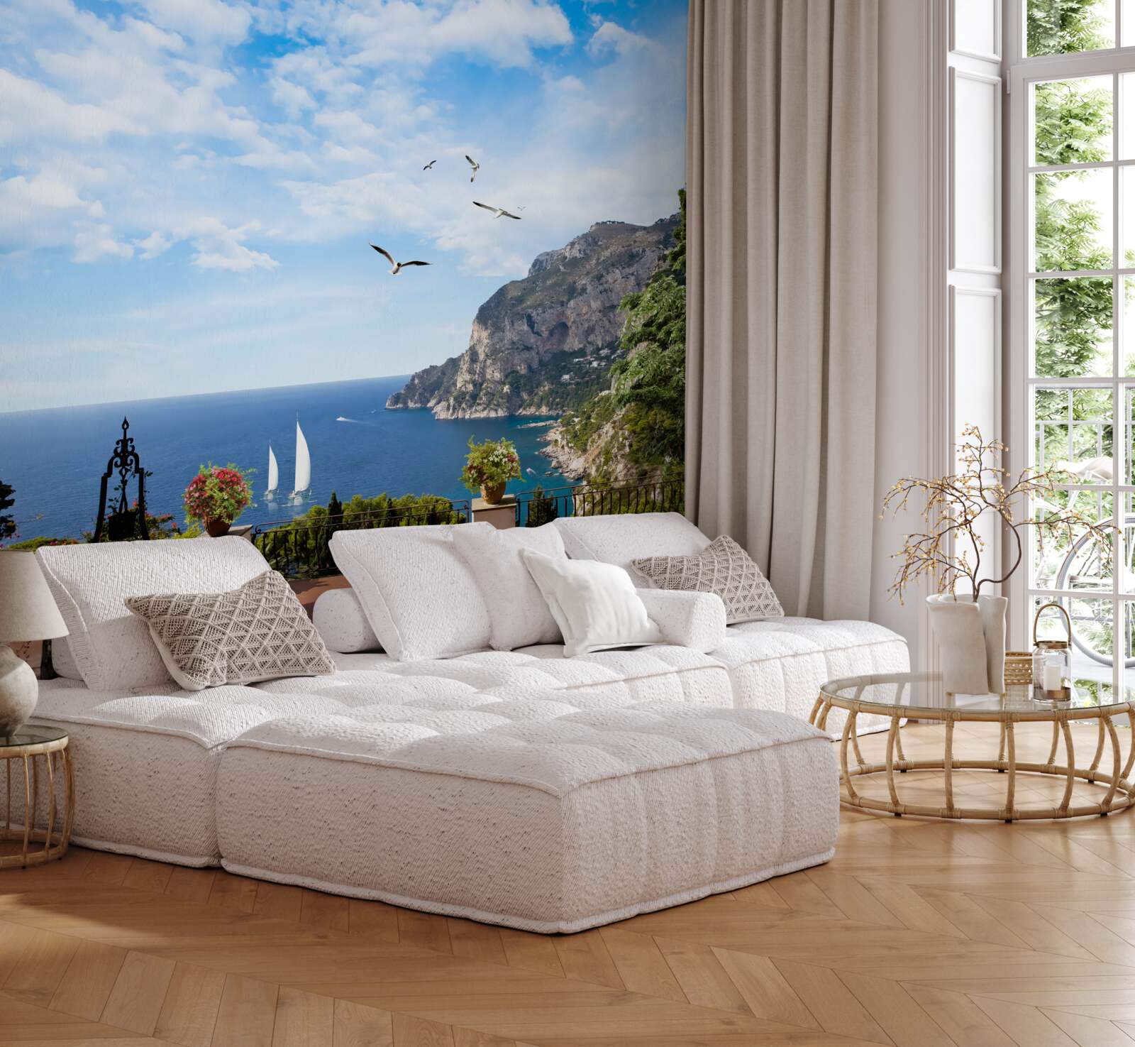 Fotobehang oceaan en bergen in het landschap