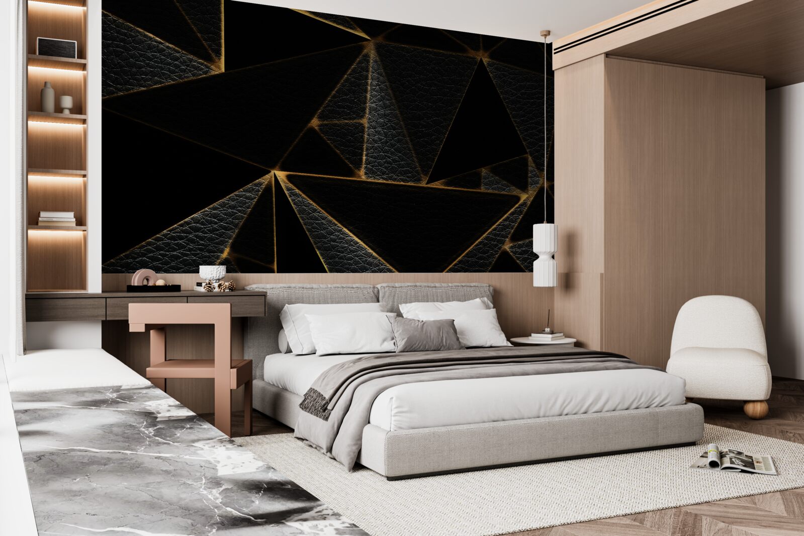 Fotobehang glazen deksel met zwart marmer